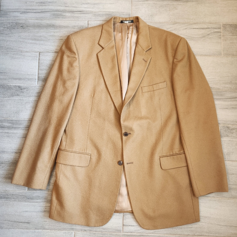Joseph A Bank blazer 44L tan 100% cashmere Gordon sport coat formal classic